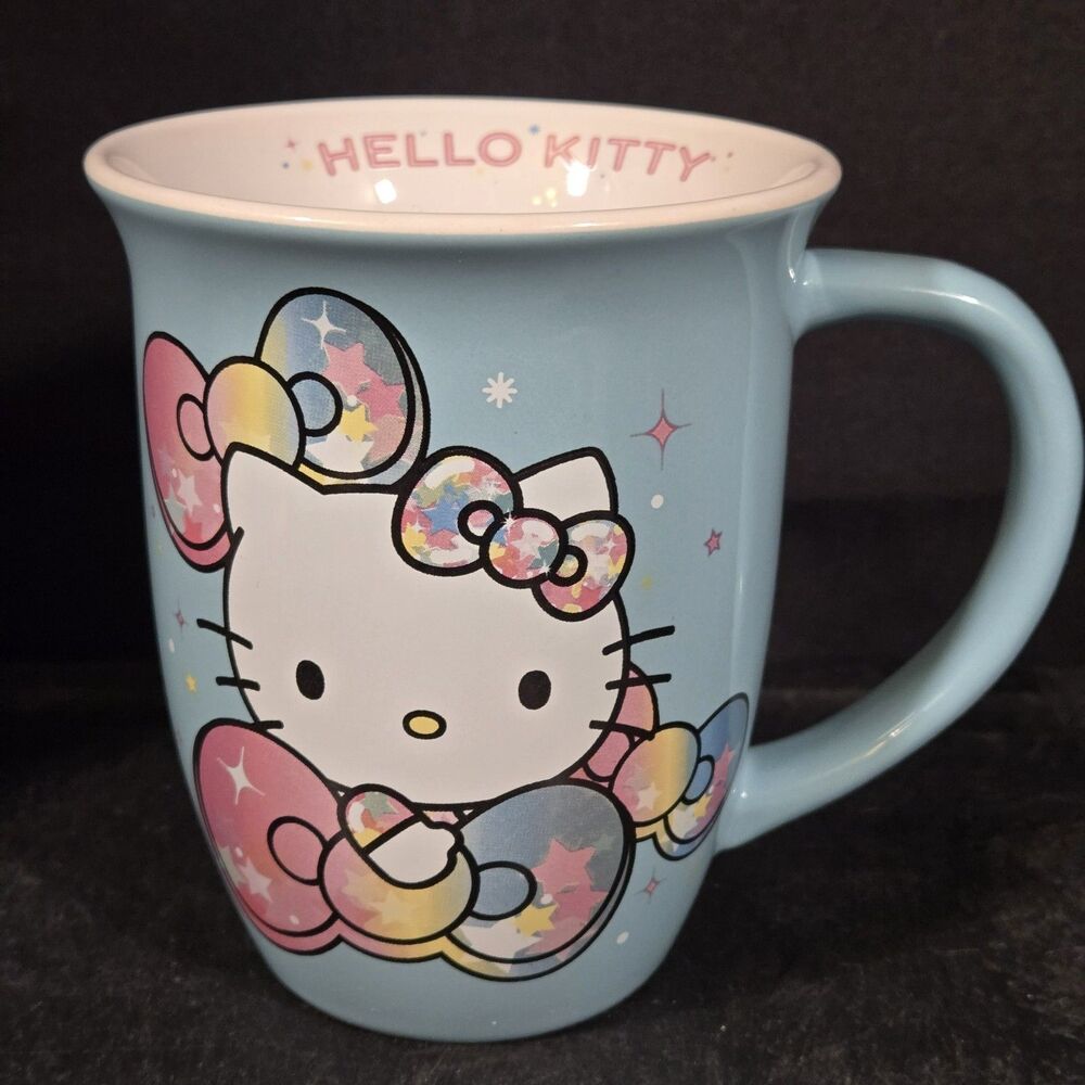 Hello Kitty Sanrio Starshine Mug 16oz Cotton Candy Blue Curved Coffee Cup NEW